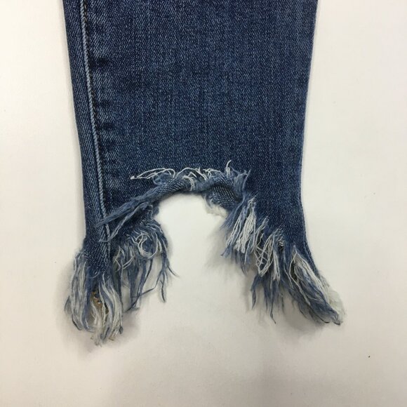 FRAME Le Skinny De Jeanne Knickerson Wash Raw Hem Logo Hardware Distressed Jeans - Picture 10 of 14